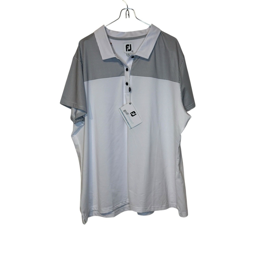 FootJoy Womens Shirt SS Lisle Golf Dot Print Yoke Monterey Country White 2XL NWT